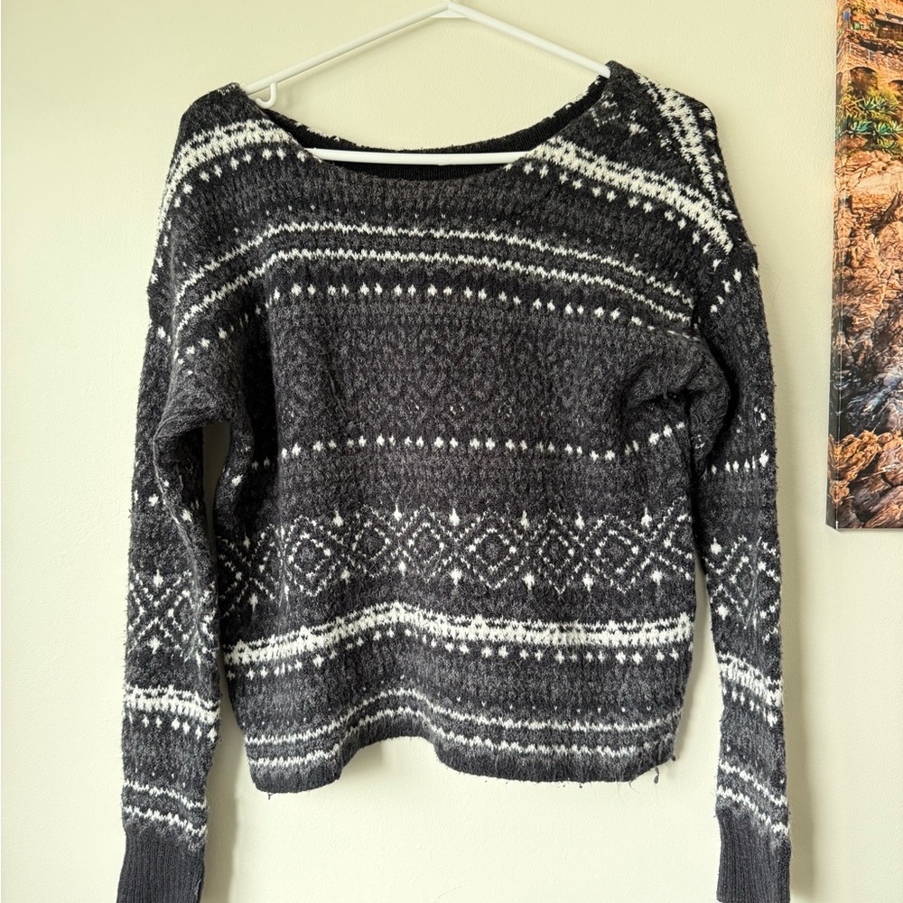american eagle oversized fair isle sweater drop-neck aesthetic sweater vintage